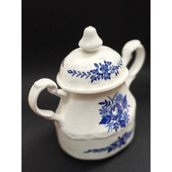 Vintage J & G Meakin Dresden Blue Covered Sugar Bowl w/ Lid Made in England - Picture 5 of 11